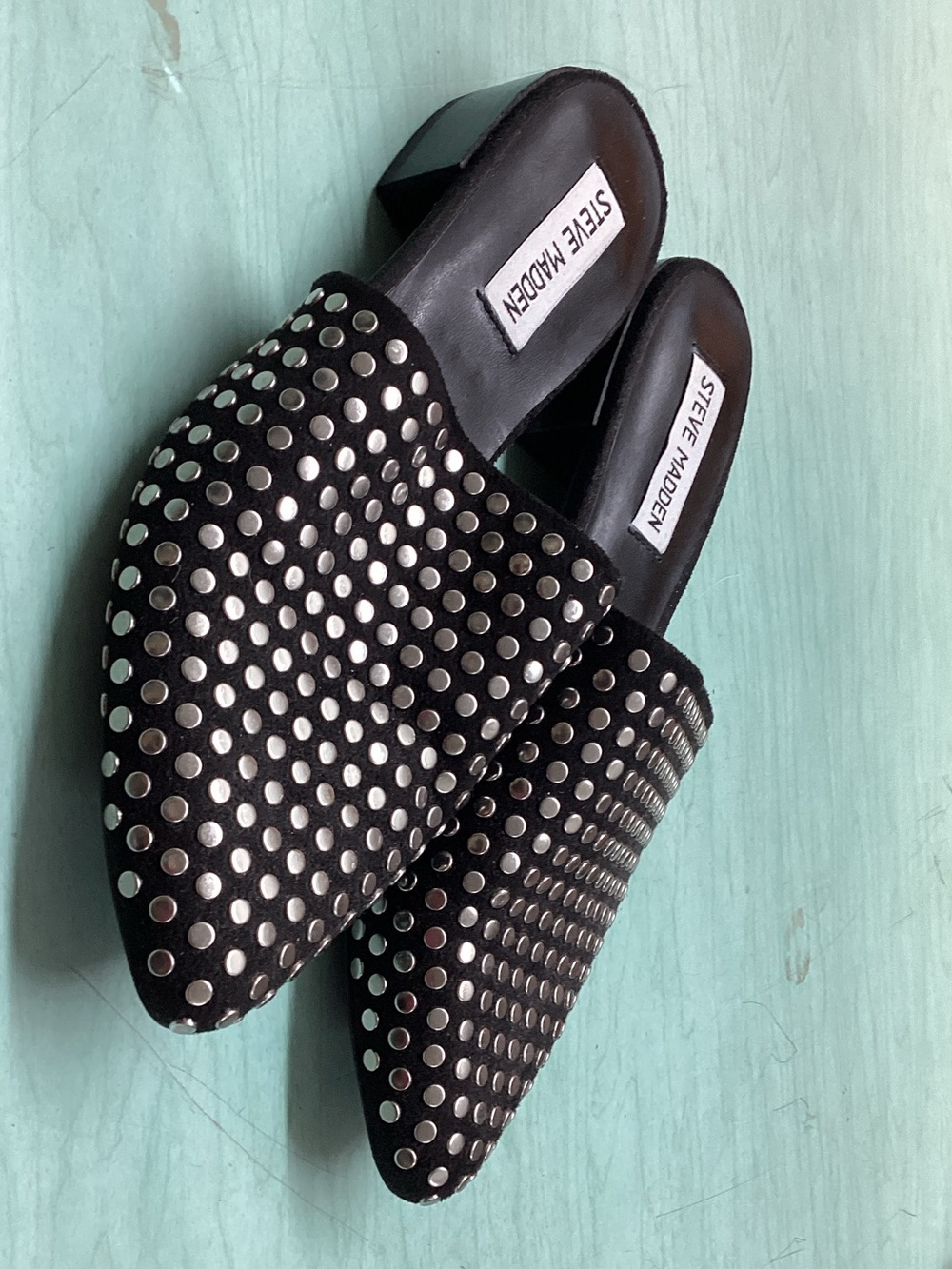 Steve Madden Black Studded Slip-On Mules